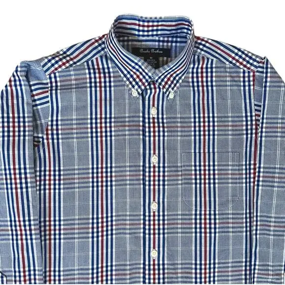 Brooks Brothers Preppy Button Down Shirt Boys Medium Blue Red Plaid Long Sleeve - Picture 2 of 8